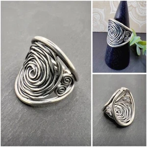 Ring Spirale Geflecht massiv Silber 925 anpassbar offen Vintage Look Boho Ethno - Bild 1 von 9