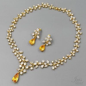 18K Gold Plated GP Topaz Zirconia CZ Necklace Earrings Wedding Jewelry Set 6181 - Picture 1 of 8
