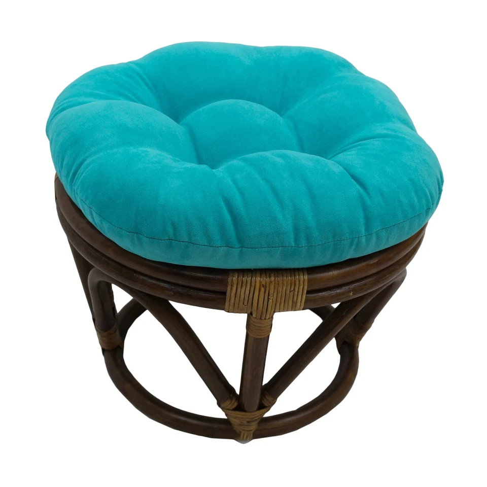 International Caravan Bali Rattan Papasan Cushion Stool-aqua Blue