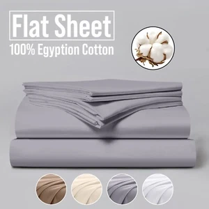 Luxury 100% Egyptian Cotton Flat Sheet Bed Sheets 200TC Single Double King Size - Picture 1 of 41
