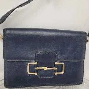 Vintage Old Visconti ITALY Leather Shoulder Bag Crossbody Blue Celine Designer - Picture 1 of 9