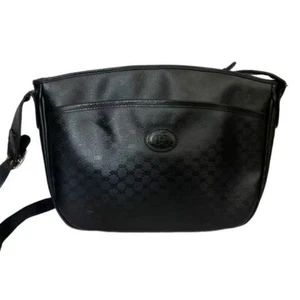 Vintage Authentic Gucci Black Leather Monogram Crossbody Bag Adjustable Strap - Picture 1 of 12