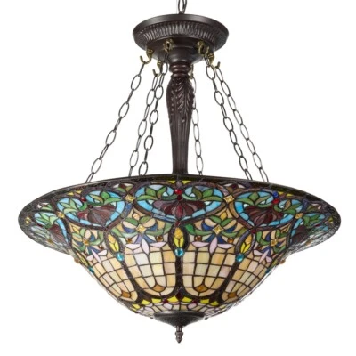 24" Wide Stained Glass Inverted Pendant Uplight Ceiling Light - Image 1 of 4