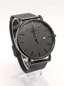 BUREI Men's Slim Watch Stainless Steel Date 41mm Black Mesh Band New Battery EUC - Picture 1 of 7