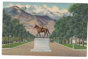 General WM J. PALMER MONUMENT Founder of Colorado Springs CO Postcard Linen - Picture 1 of 2