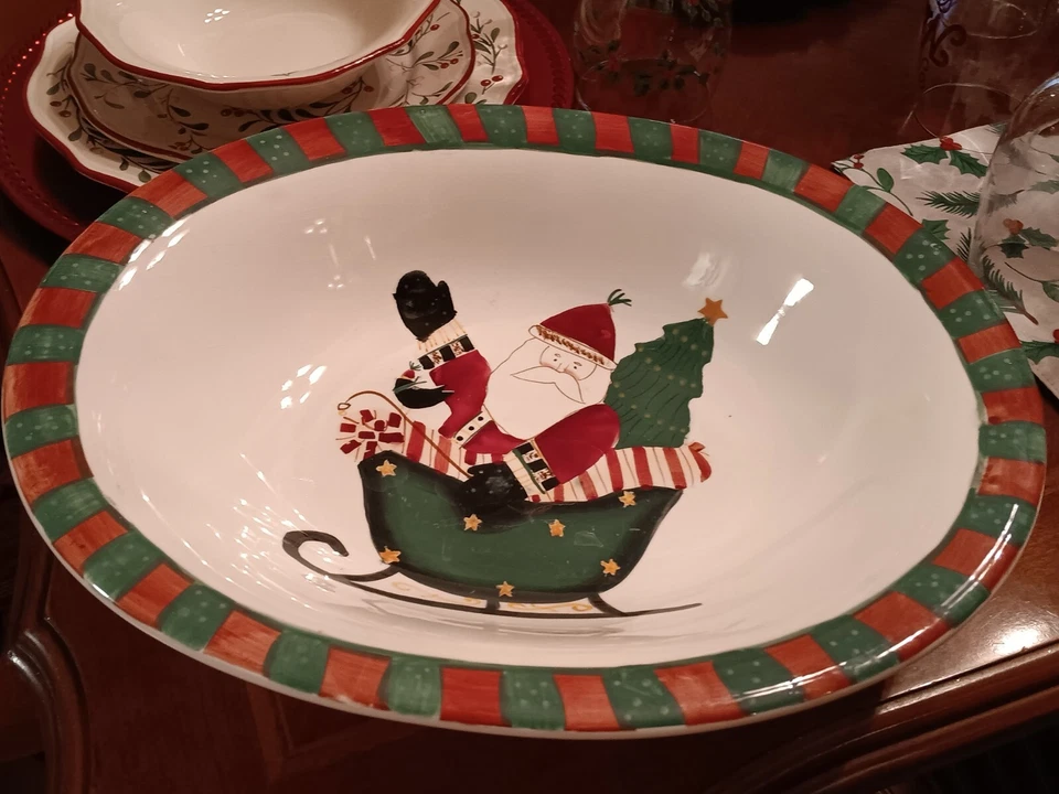 Debbie Mumm Sakura Santa en trineo ovalado tazón grande SANTA'S SPIRIT... Foto 1 de 4