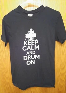 Gildan Black Girl's small Cotton T-Shirt , "Keep calm and drum on" - Picture 1 of 4
