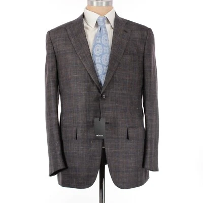 Kiton NWT Cashmere/Silk/Linen Blend Sport Coat Size 50 US 40 Brown w/ Blue Check - Image 1 of 4