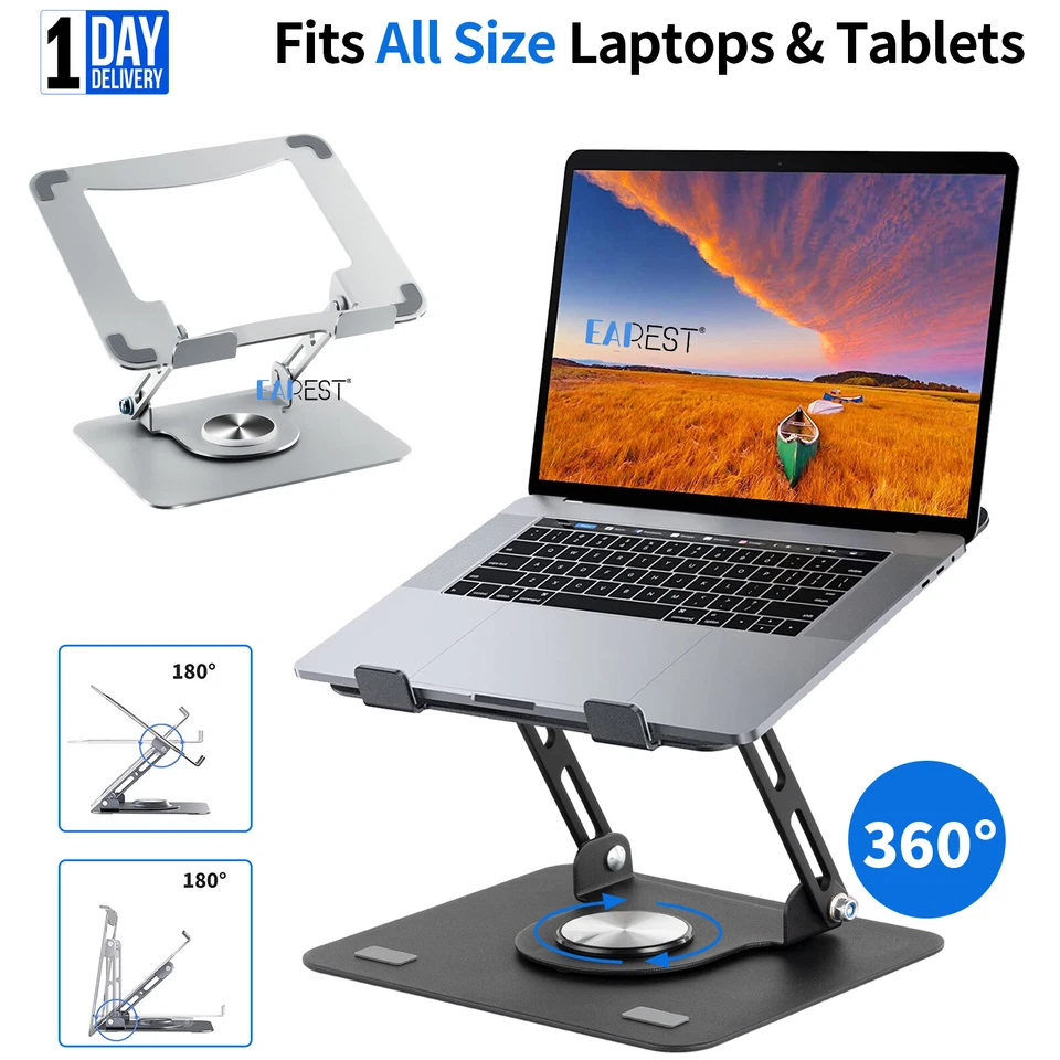 360° All Metal Portable Laptop Tablet Stand Riser Adjustable Holder For Desk - Image 1 of 4