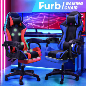 Furb Gaming Chairs RGB LED Massage Racing Recliner Leather Office Chair Footrest