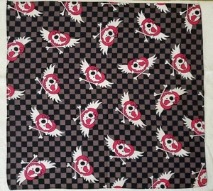 Checkered Bandana Cute Skulls Eye Patch Heart & Bows Double Sided 21" x 20" - Picture 1 of 4