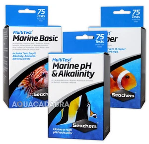 SEACHEM MULTI TESTS 75 TEST KITS MARINE REEF FRESHWATER AQUARIUM FISH TANK - Picture 1 of 8
