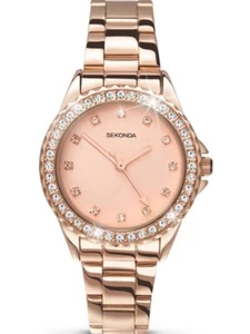 Sekonda Ladies Watch Rose Gold Crystal Set 4253 Bracelet Strap Analogue Watch - Picture 1 of 6