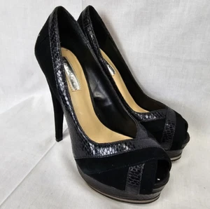 H By Halston Heels Size 5.5B Black Suede Leather Peep Toe Platform Sexy - Picture 1 of 6