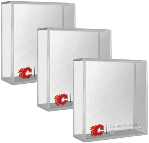 Calgary Flames Official NHL Collector's Single Puck Display Cases (3-Pack) Cover