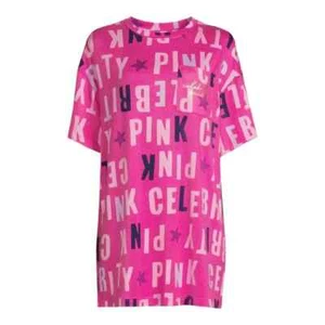 Celebrity Pink Juniors SIZE M/L Short Sleeve Sleepshirt Fuchsia Fedora - Picture 1 of 10