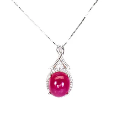 925 Sterling Silver Necklace Oval Ruby 11x9mm Natural Gemstone Jewelry 1 - Image 1 of 4