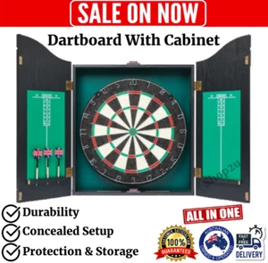 Dartboard in Wooden Cabinet With Score Board and Game Darts Pub Style Dart Board - Picture 1 of 10