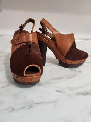 New UGG Auburn Platform Pumps Sling Back Peep Toe Calf Hair Leather Sandals Sz 7 - Image 1 of 4