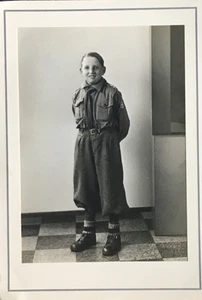 Vtg Photo portrait Young Boy Eagle Scout 6”x4 1/2” Goofy Baggy Pants Peewee - Picture 1 of 8