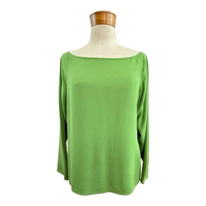 Celine Size 44 (16 Aus 12 US) Green Silk Long Sleeves Boxy Top Designer - Bild 1 von 24