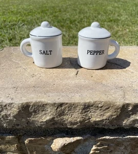 Salero y pimentero en forma de taza blanco y negro granja decoración de campo cerámica - Imagen 1 de 8
