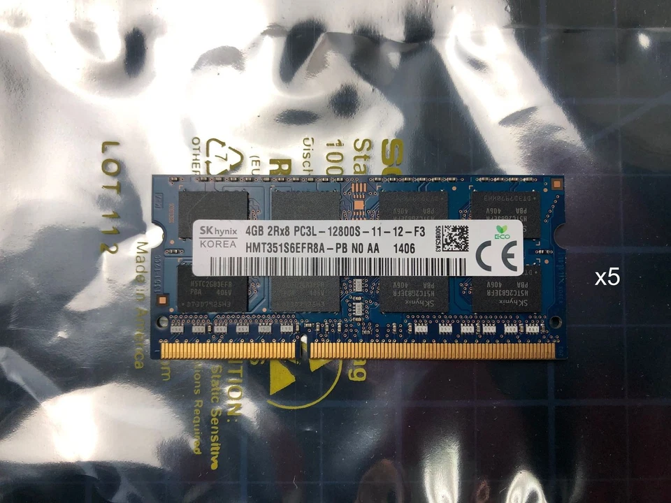 LOT of 5 HYNIX 4GB DDR3 SODIMM RAM MEMORY 2Rx8 PC3L-12800S HMT351S6EFR8A-PB - Image 1 of 1