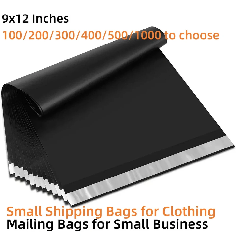 Bolsas de envío de sobres de plástico 100-1000 9x12 pulgadas negras de polietileno estándar de EE. UU. Foto 1 de 4