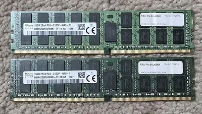 Lote de dos SK HYNIX 16GB 2RX4PC4-2133P-RA0-11 HMA42GR7MFR4N-TF Server Ram Foto 1 de 2