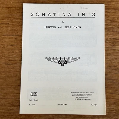 Sonatina in G~Beethoven~1923~Progressive 400 Series~#429~Art Publication Society - Image 1 of 4