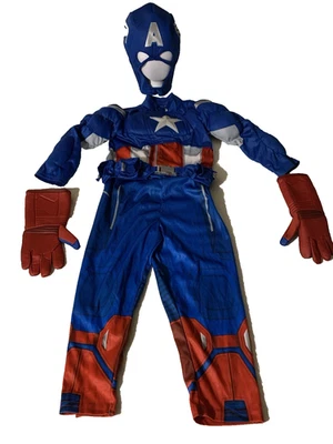 Disfraz De Colección Disney Store MARVEL Capitán América Niños Músculo Talla 4 con Guantes con Capucha Foto 1 de 4