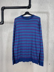 Jersey de algodón John Smedley Sea Island cuello redondo azul púrpura a rayas talla mediana - Imagen 1 de 7