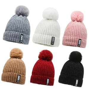 Ladies Beanie Hat fur Pom Bobble Knit Cap Soft Warm Women Xmas Ski Cap Winter - Picture 1 of 19