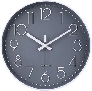 jomparis hochwertige leise & nicht tickende Quarz Sweep runde Wanduhr 30 cm grau  - Bild 1 von 8