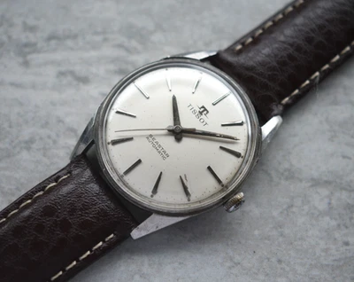 1962 Vintage Tissot Seastar Seven Mechanical Silver Dial Leather Watch Rare - image 1 of 4