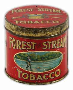 FOREST & STREAM TOBACCO TIN SHAPE 15" HEAVY DUTY USA MADE METAL ADVERTISING SIGN