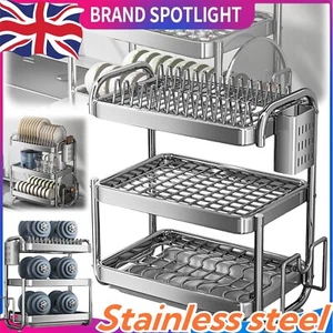 3-Tier Large Capacity Dish Drying Rack with Drainboard Utensil Holder - Kitchen - Picture 1 of 8