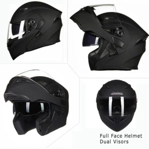 Motorcycle Dual Visor Flip up Modular Full Face Helmet DOT Approved M L XL XXL - Foto 1 di 36