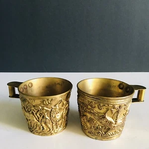 Vintage Metaxa Margo Greek Repousse Brass Cups Hand Made - Picture 1 of 7