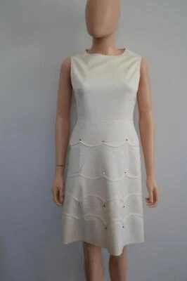 Vestido Valentino Off-White Lana Dorado Rockstud Sin Mangas Talla 6 Foto 1 de 4