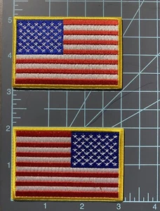 USA American Flag Patch iron on Patches 3" x 2" Regular & Reversed - Set of 2 - Picture 1 of 3