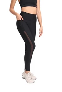 Women Mesh Panel Leggings For Workout Tummy control High Waist With Pockets - Picture 1 of 44