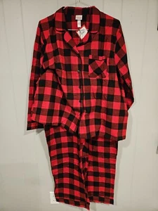 NWT Sealed Womens Size 1X Buffalo Check Red Plaid Flannel Pajamas Set Top Pants - Picture 1 of 9