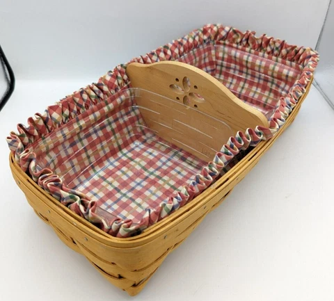Longaberger 2002 Bread Basket Combo Red & Green Liner Proctors wood divider Cover