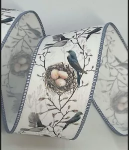 2" Bird Nest ribbon 2" Wired Ribbon Slate Blue Ribbon for wreaths & bows 5 Yds - Picture 1 of 1
