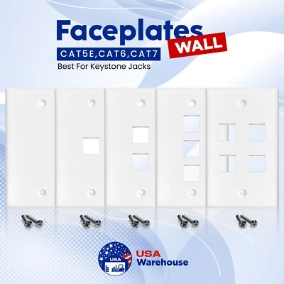 Lote de 10 paquetes - Keystone 1 agujero puerto conector pared placa frontal red CAT5e CAT6 blanco Foto 1 de 4