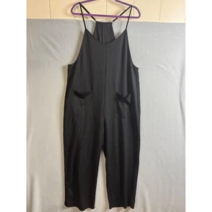 Black Jumpsuit Women's Extra Large Spaghetti Strap Pockets Casual Comfy Romper - Picture 1 of 6