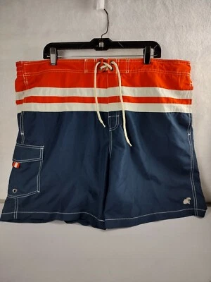 Caribbean Joe Swim Trunks Bathing Suit Waist 44 Men's XXL 2XL Lined Orange Navy - Image 1 of 4