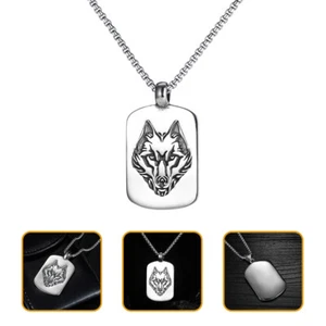 Wolf Head Sign Chain Man Viking Necklace for Men Vintage Jewelry - Picture 1 of 10