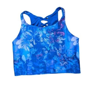 Freely Girls Haven Floral Navy Racerback Long Sports Bra Tank Top Size Large - Picture 1 of 7
